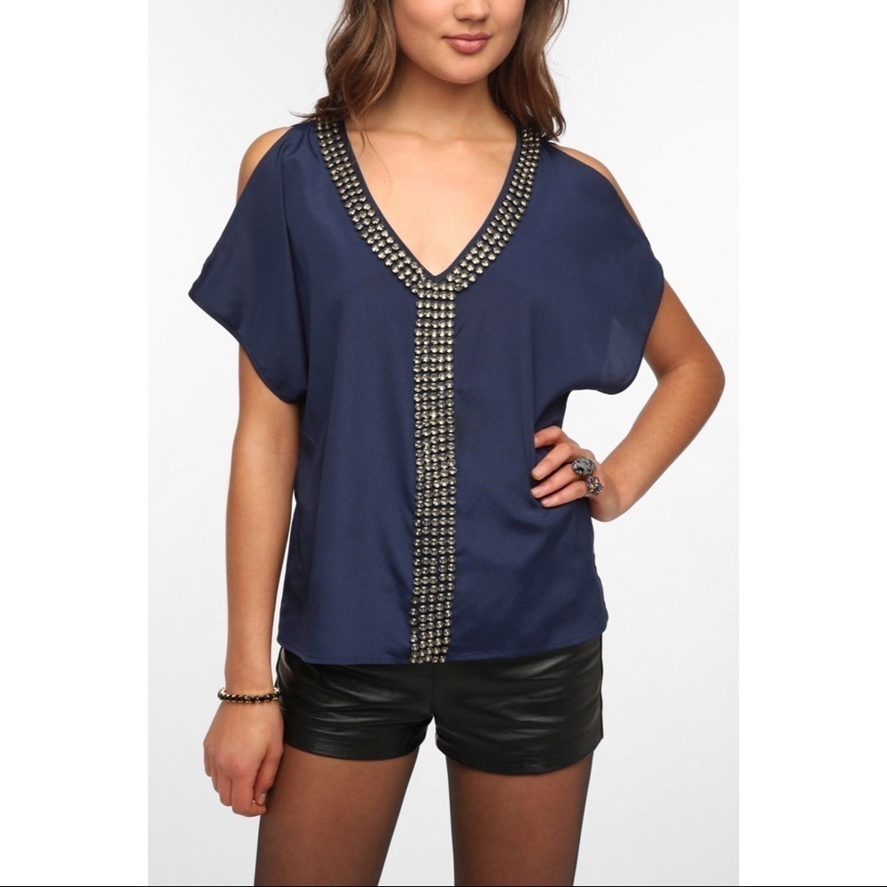 UO Sparkle & Fade Jeweled Cold Shoulder Top